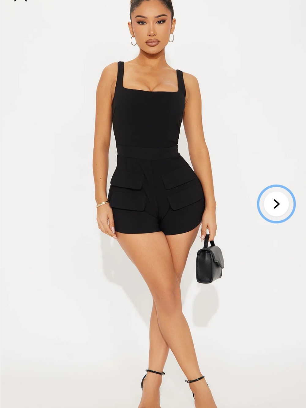 Fashion Nova Black Square Neck Cargo Pocket Romper